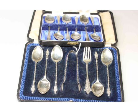 Two sets of six silver spoons (a/f)