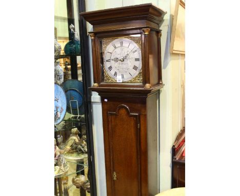 George III oak thirty hour longcase clock having square brass and silvered dial signed Bodle, Reigate