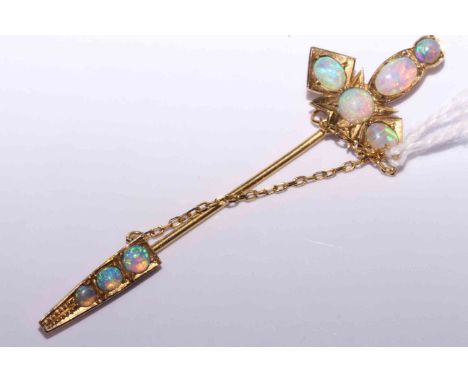 Late 19th Century opal and 9 carat gold dress pin in a Charles Bastow fitted box