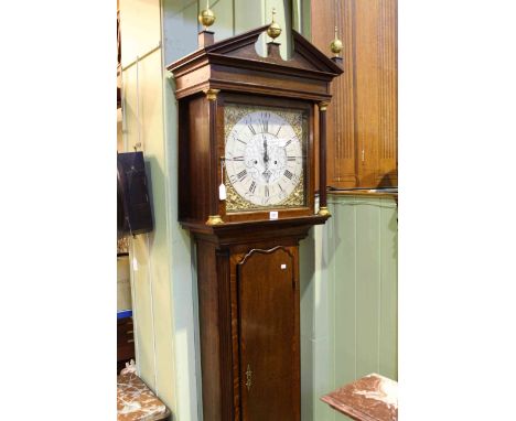 George III oak and mahogany banded eight day longcase clock having square brass and silvered dial, signed John Smith, Chester