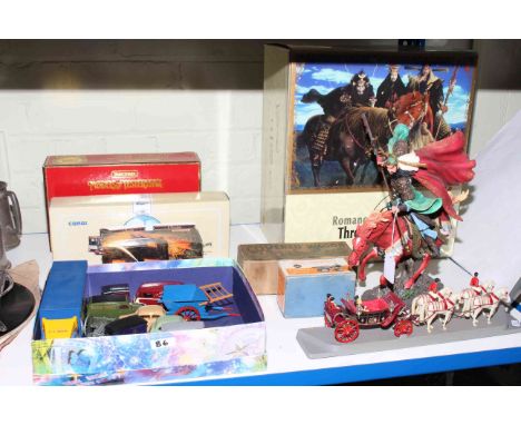 Romance of the Three Kingdoms figure, Dinky dumper truck 562, model vehicles and two coaches and horses
