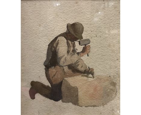 JOSEPH POWELL (1780-1834) "The Stonemason" watercolour unsigned inscribed on Abbott &amp; Holder label verso together with HA