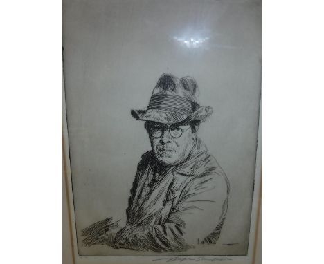 JOSEPH SIMPSON (1879-1939) "Self Portrait" and "A Sportsman", two dry point etchings, both signed in pencil lower right, both