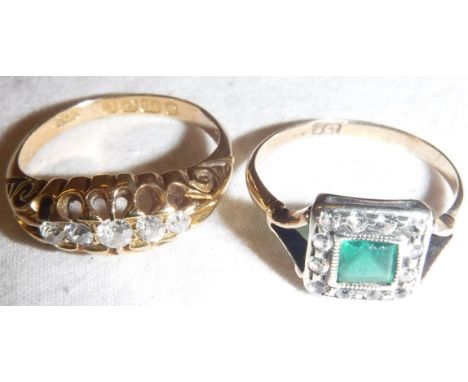 A Victorian diamond and 18 carat gold five stone set ring, approx 0.15 carats, size I/J, together with a further 9 carat gold