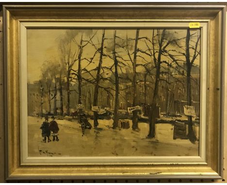 HERMAN VAN DER HOEVEN "Street Scene with Trees and Figures" oil on board, signed lower left, together with R SHAW "Reclining 