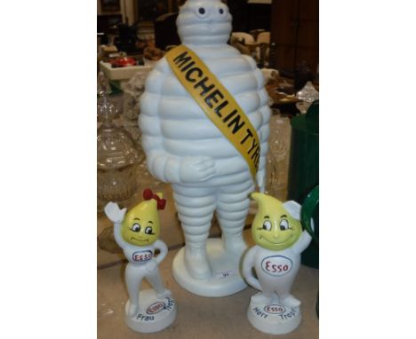 A painted metal Michelin Tyres Michelin Man figure and two Esso figures "Herr Tropf" and "Frau Tropf"  Michelin Man - 55cm ta