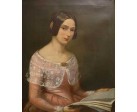 19TH CENTURY ENGLISH SCHOOL "Portrait of a Young Lady in Pink Dress", oil on canvas, unsigned, approx 77 cm x 63.5 cm.  Heigh