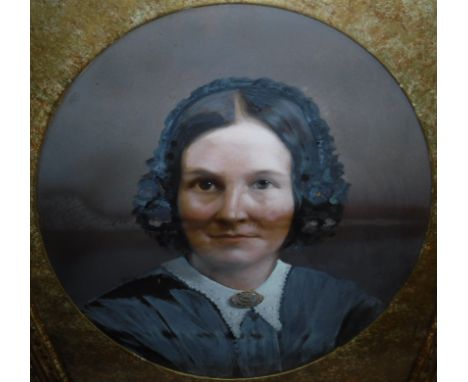 ENGLISH SCHOOL "Lady and Gentleman", portrait studies, hand-painted on a photographic base, unsigned, both approx 38 cm x 30 