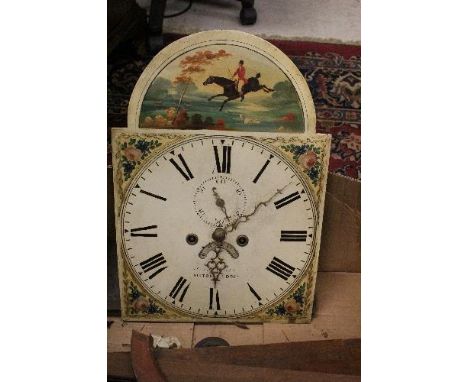 A 19th Century oak and inlaid cased longcase clock, the eight day movement with arch dial depicting a huntsman and hounds in 