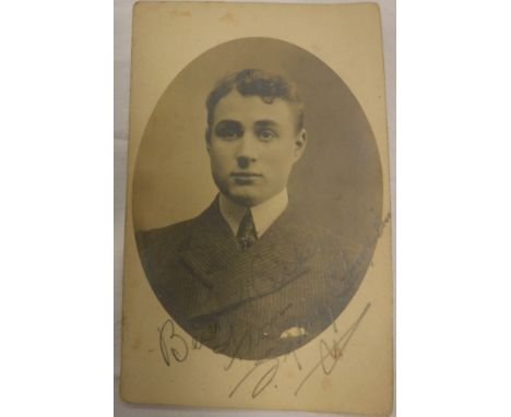 A photograph of the young Charlie Chaplin circa 1903-1905 inscribed "Best wishes Charles Chaplin", a photograph of Sidney Cha