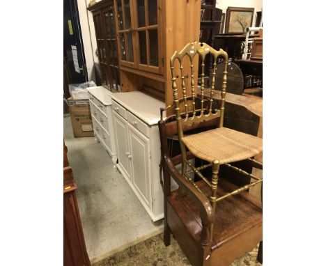 A modern pine and painted pine dresser, a folding metal framed chair, a gilt framed chair, an early 19th Century mahogany bar