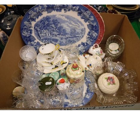 A box of assorted decorative china to include Shelley trio, Royal Staffordshire, A.J. Wilkinson Limited preserve pot, Royal S