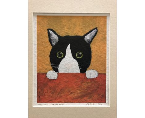 AFTER ANGELA DIGGLE "Where's mine? - Corky said!" study of a cat, colour print, signed limited edition 2/75 together with a p