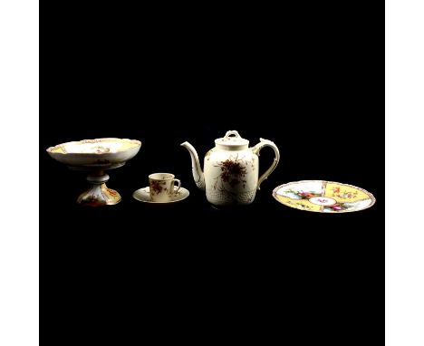 A Haviland &amp; Co Limoges part coffee set, comprising coffee pot (16cm), three cups, three saucers, gilt fuchsia design; a 