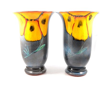 Two large Poole Pottery Wild Poppy pattern vases, flared rims, 44.5cm.Qty: 2Condition report:Both are showing some very light