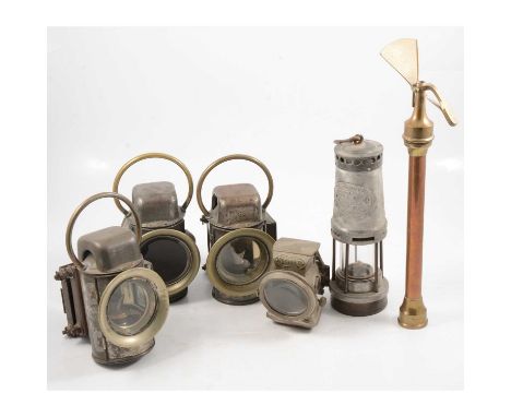 A Joseph Lucas Ltd Silverking hand lamp; foue other vintage hand lamps; a Thomas &amp; Williams Aberdare Cambrian Type No. 1 