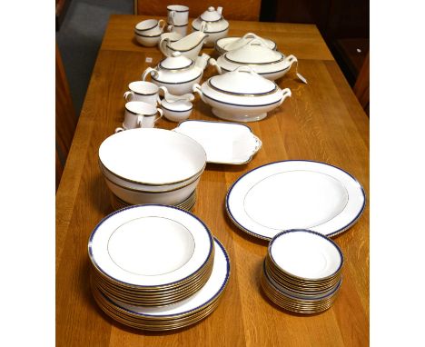 Spode bone china dinner service, Lucerne pattern, eight-piece settings including vegetable tureen (missing one dinner plate),