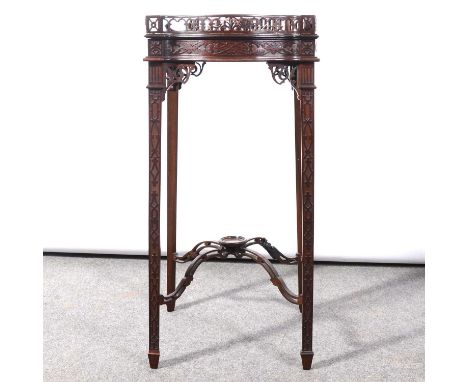 Late Victorian mahogany occasional table, in the manner of Chippendale, serpentine top with pierced gallery, blind fretwork, 