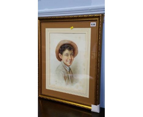 Water colour, signed, 'Portrait of a young boy', 38 x 26cm