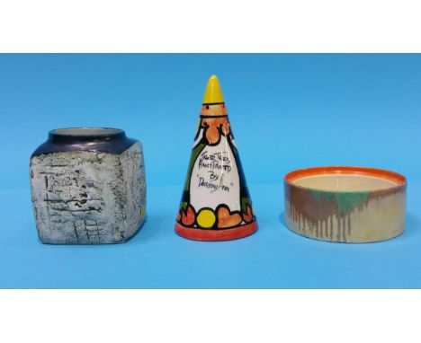 A small Troika square shaped pot, 9cm height, a Clarice Cliff Bizarre pot etc.