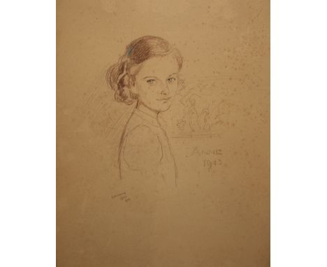 LAWRENCE EAST, SIGNED, AND DATED 1943, CRAYON DRAWING, Portrait of Anne, 20" x 16" 