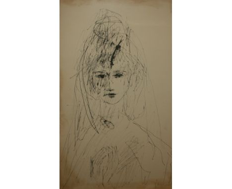 JARVIS L PARKS, SIGNED, PEN AND INK SKETCH, Head and Shoulders Portrait of a Young Woman, (dedication on reverse to Sir Patri