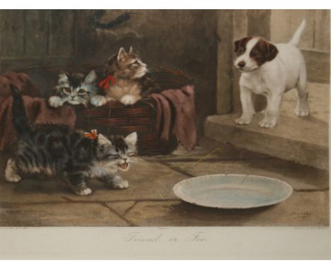 AFTER R COBBE, HAND COLOURED PHOTOGRAVURE, "Friend or Foe", 10" x 13 1/2" 