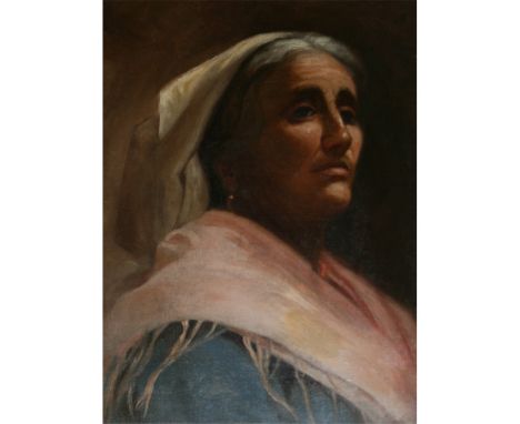 UNSIGNED, 19TH CENTURY OIL ON CANVAS, Head and Shoulders Portrait of a Lady, 17 1/2" x 13 1/2" 