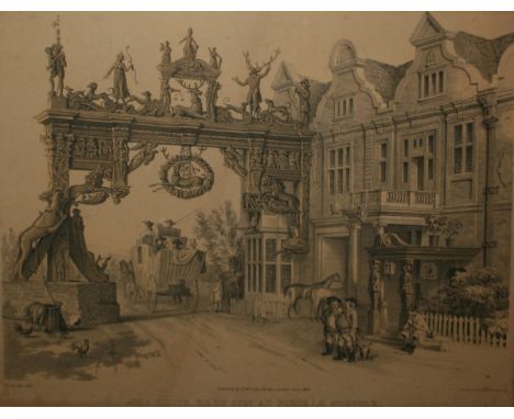 AFTER CHARLES JAMES RICHARDSON, BLACK AND WHITE LITHOGRAPH (PUB T MCLEAN 1842), "The White Hart Inn, at Schole, Norfolk" 10" 