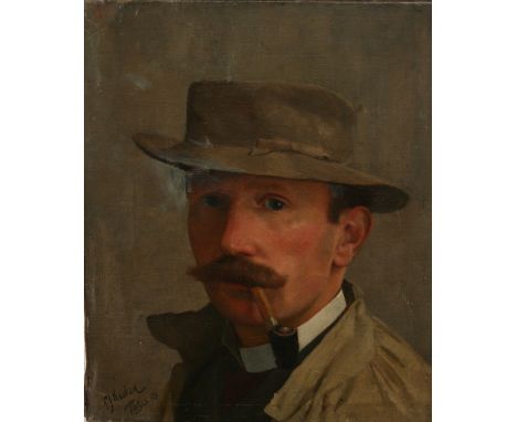 INDISTINCTLY SIGNED, OIL ON CANVAS, "Gent in Hat Smoking Pipe", Possibly French, 15" x 12" unframed