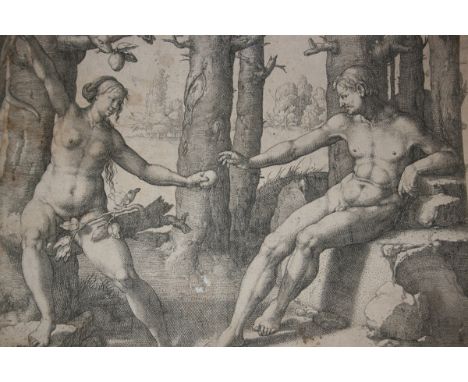 LUCAS VAN LEYDEN, OLD MASTER ENGRAVING "The Dance of St Mary Magdalen".  THIS IMPRESSION WOULD DATE CIRCA 1600, PAPER WATERMA