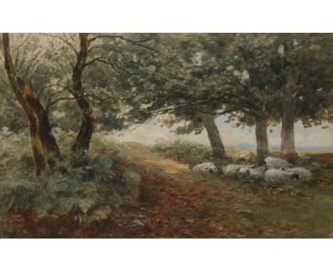 JOHN ABORN, RBA, ONE SIGNED, PAIR OF WATERCOLOURS, Wooded Landscapes with Stick Gatherer and Sheep, 10" x 13" (2)  