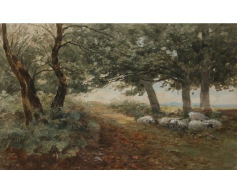 JOHN ABORN, RBA, ONE SIGNED, PAIR OF WATERCOLOURS, Wooded Landscapes with Stick Gatherer and Sheep, 10" x 13" (2)  