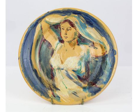 Quentin Bell (British, 1910-1996) for the Fulham Pottery, Girl in a white dress, signed to the back, 'Quentin Bell Fulham Pot