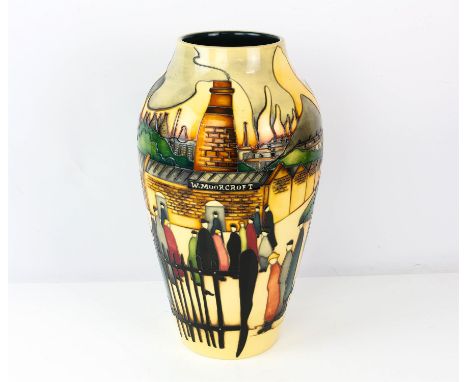 Kerry Goodwin (British,  fl.2000) for Moorcroft, The First Collectors, a limited edition vase, figures in an industrial lands