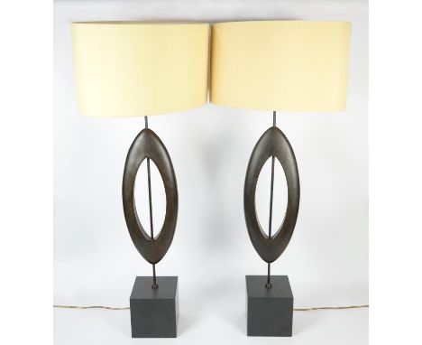 Porta Romana, a pair of copper finish 'Manhattan' lamps, 98cm high including fittings, with shades (2)Condition Report:  Thes