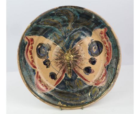 Quentin Bell (British, 1910-1996) for the Fulham Pottery, Butterfly, signed to the back, 'Quentin Bell Fulham Pottery', paint