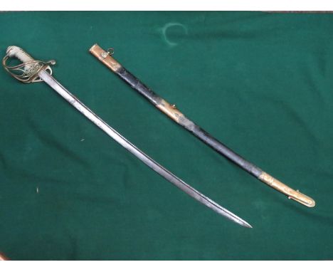 EARLY 19th CENTURY WILLIAM IV INFANTRY OFFICER'S SWORD WITH BRASS BOUND LEATHER SCABBARD 