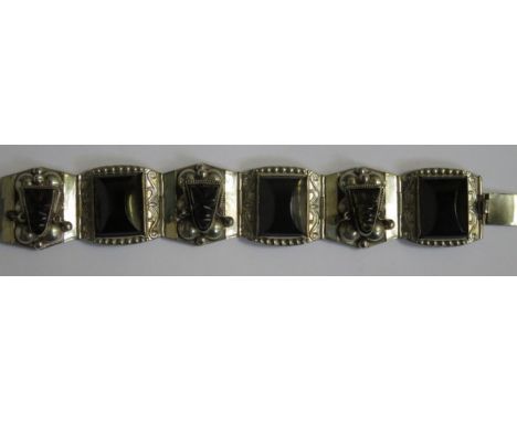 925 SILVER AND MAYAN STYLE BRACELET SET WITH JET COLOURED STONES 