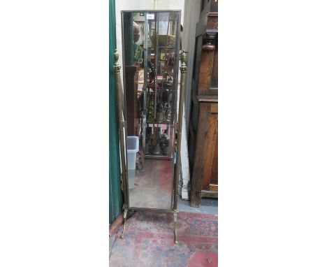 BRASS COLUMN FORM CHEVAL MIRROR 