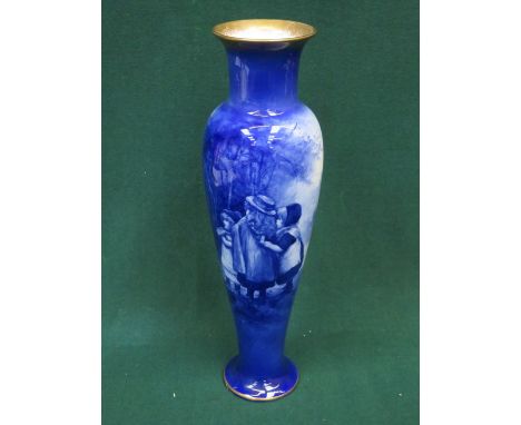 ROYAL DOULTON BLUE GLAZED GILDED CERAMIC VASE WITH FIGURE FORM DECORATION, APPROXIMATELY 36cm HIGH