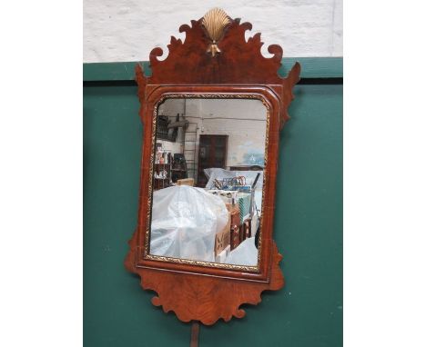 REGENCY STYLE GILDED AND WALNUT VENEERED WALL MIRROR