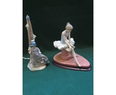 NAO GLAZED CERAMIC BALLERINA FIGURINE ON STAND AND NAO GLAZED CERAMIC TABLE LAMP BASE