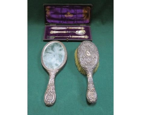 MAPPIN & SONS CASED SILVER HANDLED FLATWARE AND HALLMARKED SILVER DRESSING TABLE BRUSH AND MIRROR (AT FAULT) 