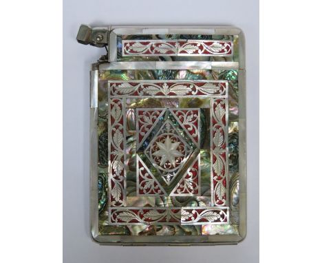 MOTHER OF PEARL DECORATED COMBINATION CIGARETTE CASE/LIGHTER