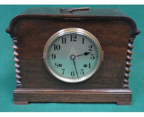 OAK BARLEY TWIST CASED MANTEL CLOCK 