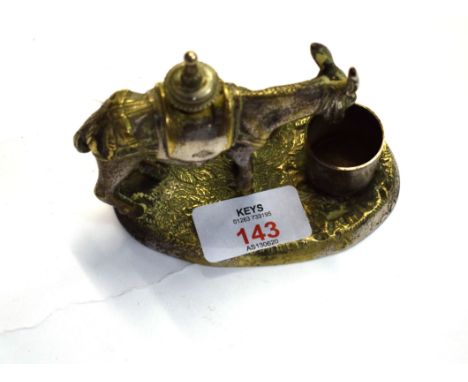 White metal inkwell, modelled as a donkey, 10cm long