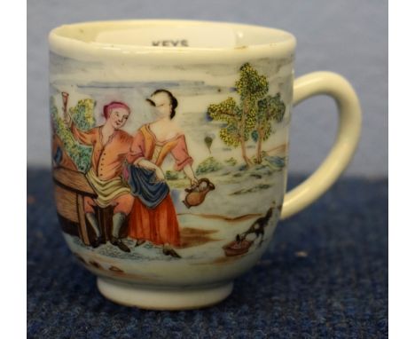 18th century Chinese porcelain cup, probably European decorated, possibly in the Giles Atelier, with a tavern scene, 7cm high