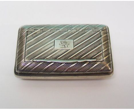 George III Sterling Silver Snuff Box By John Shaw, Birmingham, England, 1814. Of rectangular form with diagonal reeded decora