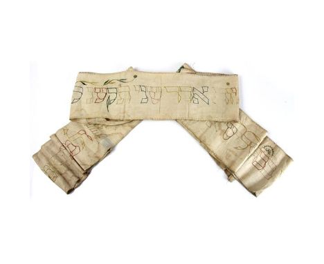 Hand embroidered Wimple (Torah binder Sash), Germany, 1843. Made of a diaper of a baby in his circumcision according to custo
